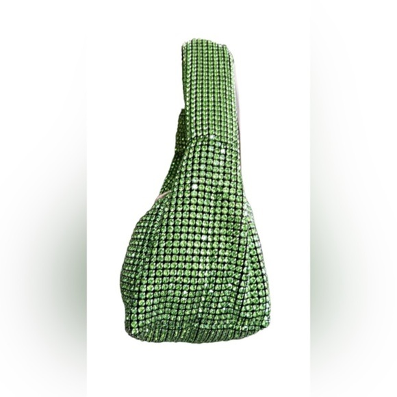 Madison West Knotted Green emerald Rhinestone crystal Dumpling Evening bag new - Picture 2 of 7
